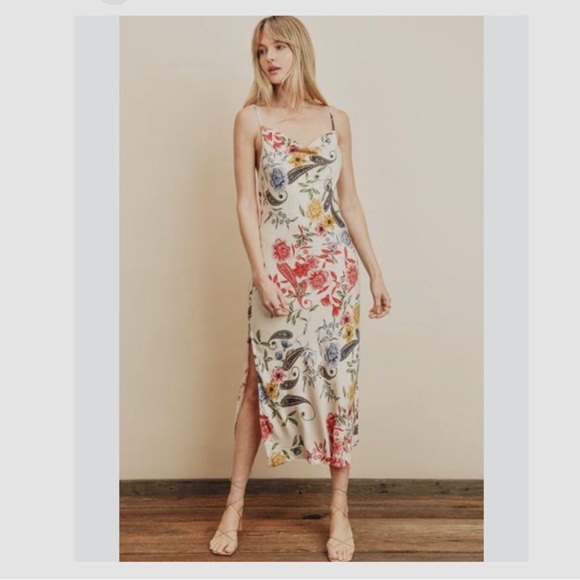 DRESS FORUM FLORAL PAISLEY COWL NECK SLEEVELESS SUMMER MIDI DRESS SIZE MEDIUM - Picture 16 of 16